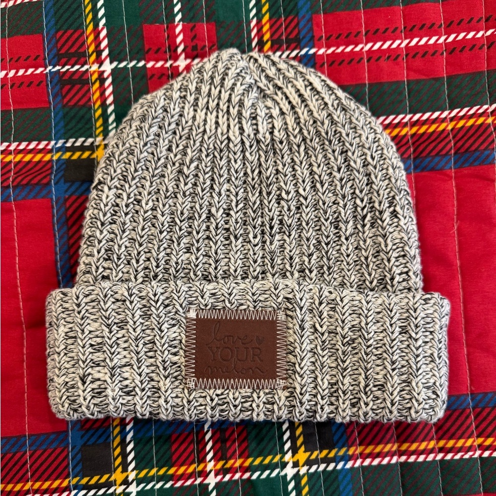 Love Your Melon Black and White / Grey Knit Beanie
